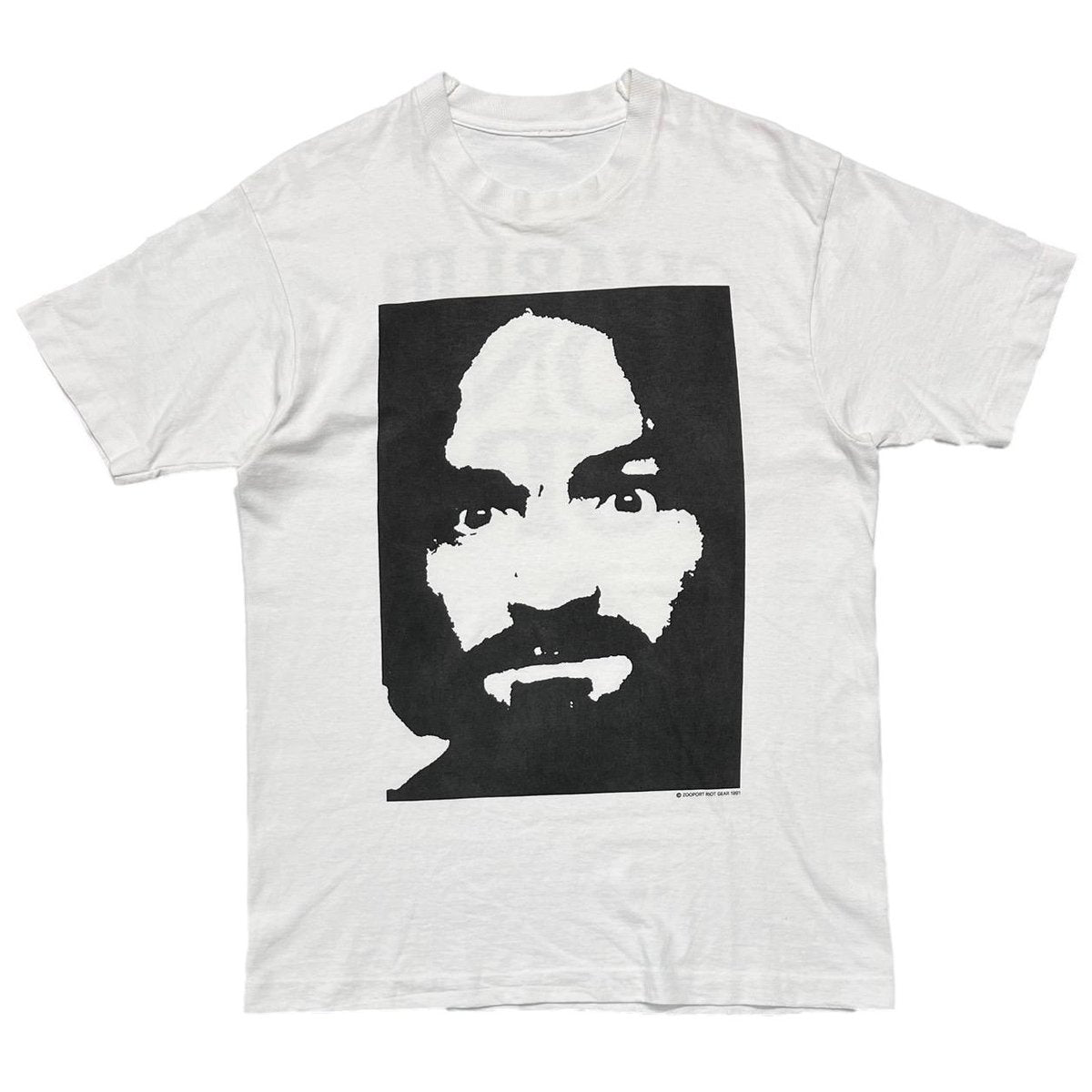 OLD & VINTAGE CHAELES MANSON ZOO PORT 1991 CHARLIE DON'T SURF WHITE FITS MEDIUM 6835