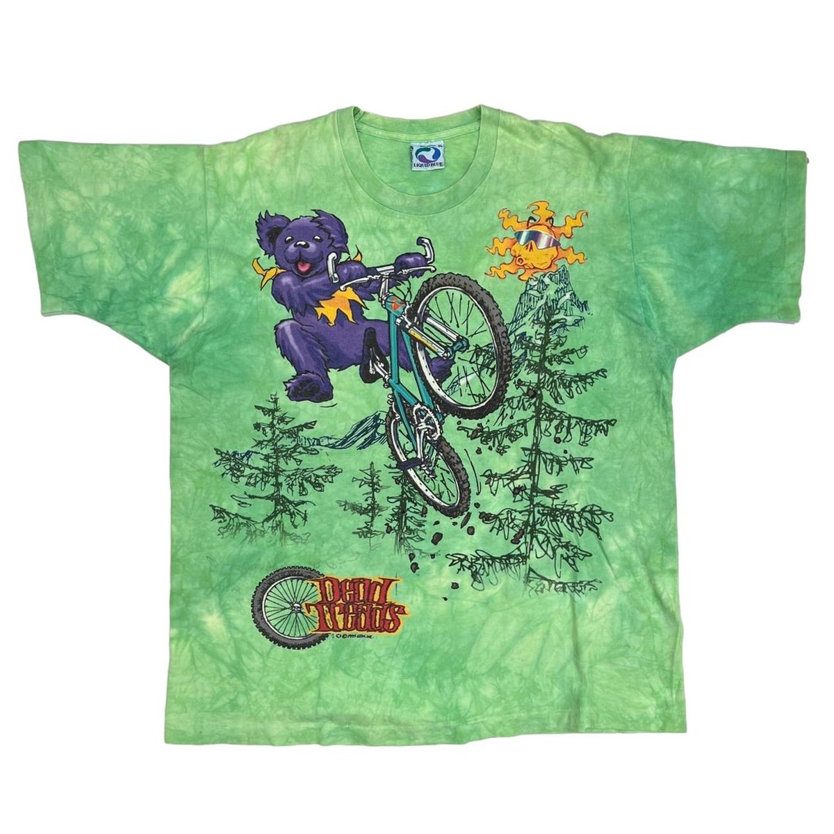 GRATEFUL DEAD 1995 DEAD BEAR DEAD TREADS TIE DYE GREEN LIQUID BLUE XL 1207