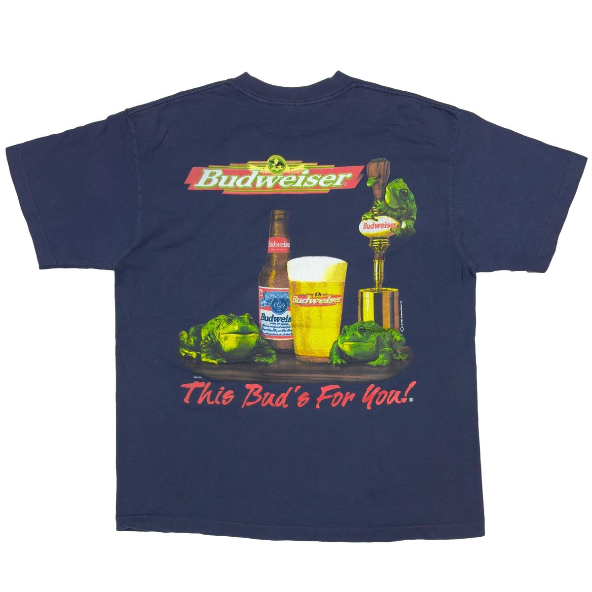 Budweiser 1997 3 FROGS & VARIOUS Budweiser BEER NAVY SOF TEE XL 3051