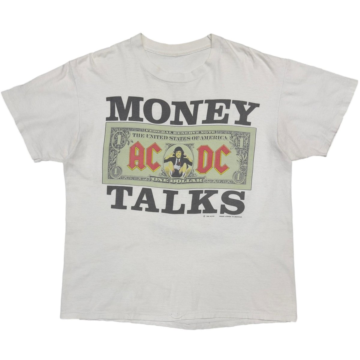 AC/DC 1990 MONEY TALKS WORLD TOUR 1990/91 WHITE FITS L-XL 8093