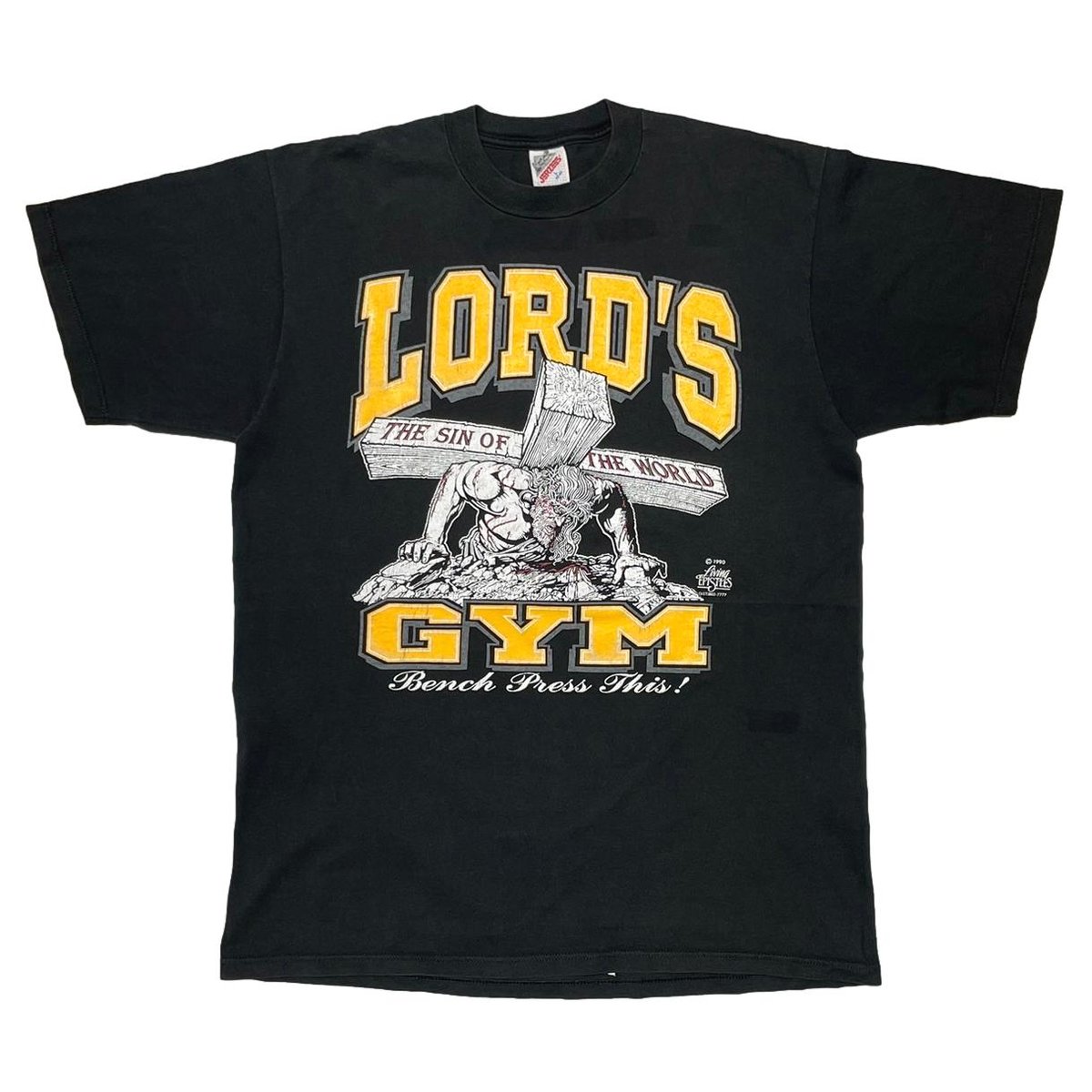 LORD'S GYM 1990 BENCH PRESS GYM! THE SIN OF THE WORLD JERZEES LARGE 2531