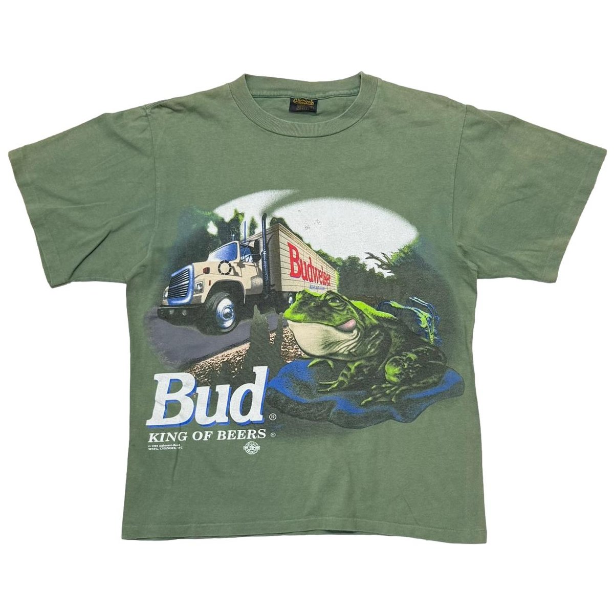 Budweiser JUMP ON A BUD 1995 THIS BUD'S FOR YOU GREEN CHANGES LARGE 6205