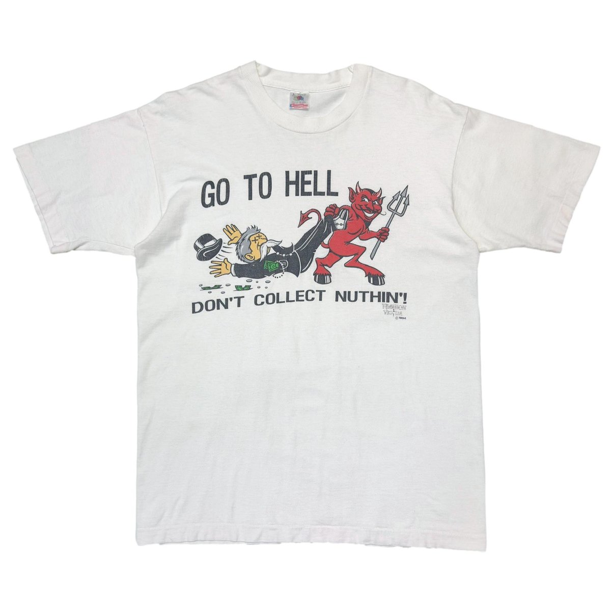 FASHION VICTIM 1994 DEVIL GO TO HELL WHITE FRUITE OF THE LOOM LARGE 2396