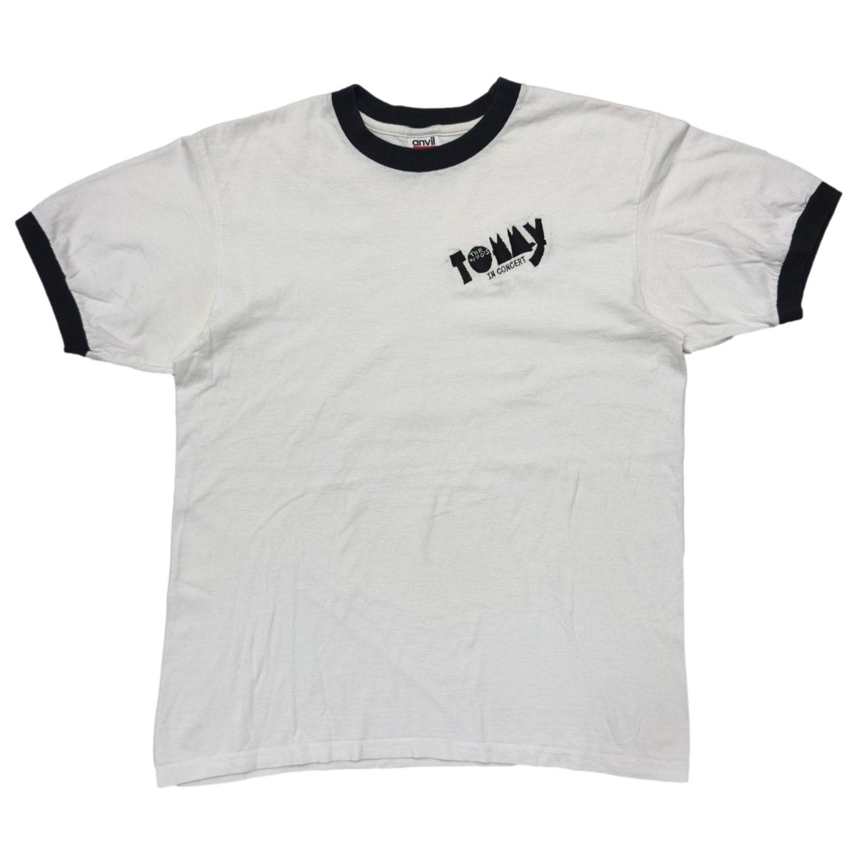THE WHO TOMMY IN CONCERT EMBROIDERY LOGO RINGER TEE WHITE/BLACK anvil LARGE 4038