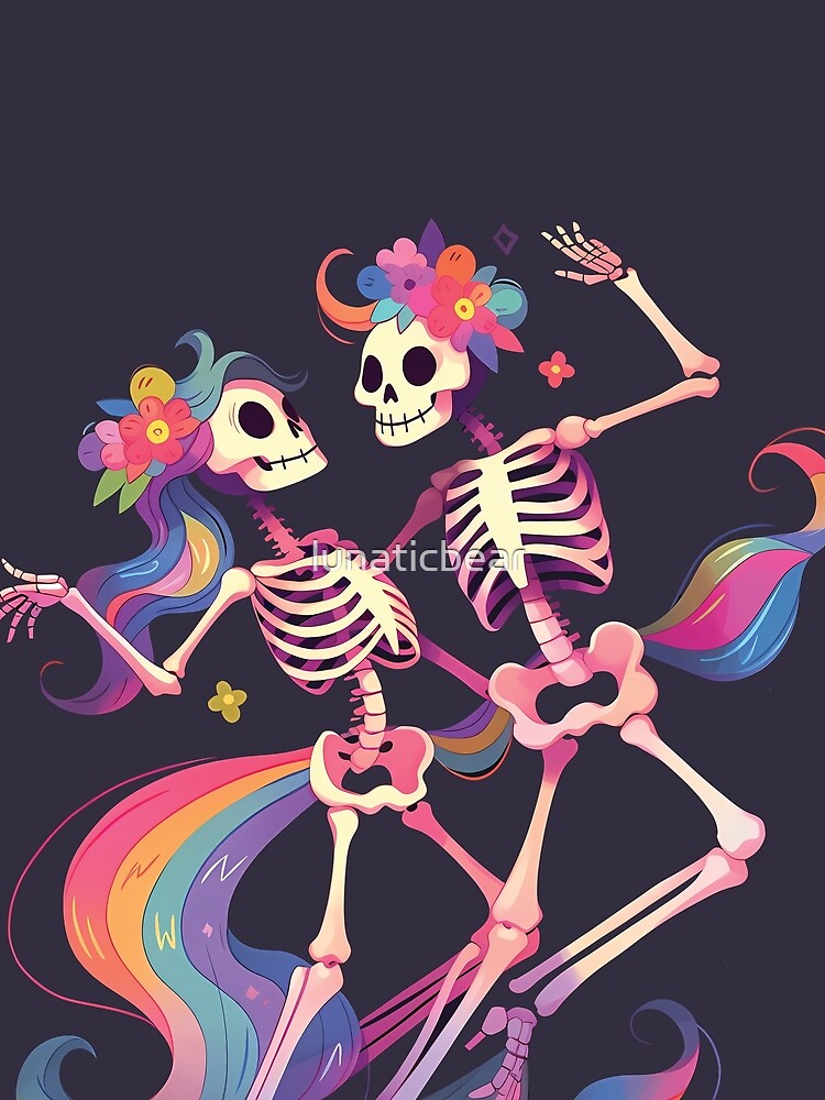Dancing Skeleton Rainbow Bride and Groom Romance. Dead and Fabulous. by lunaticbear