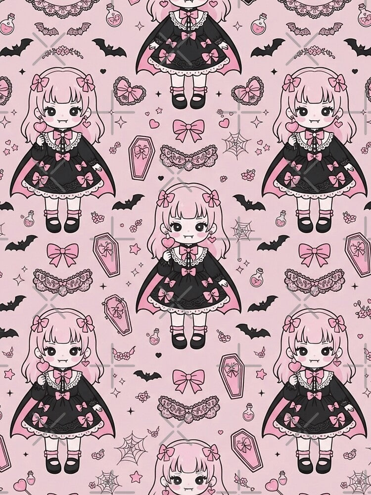 Cute Kawaii Pink Vampire Halloween Pattern by KelliesGrafix