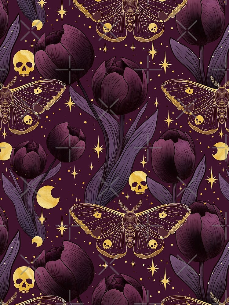 Whimsigoth Gothic Tulip Moth Pattern by Little Wimbly