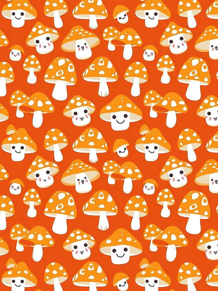 Orange cute mushrooms - amanita muscaria - goblincore pattern by Fantasy Cache
