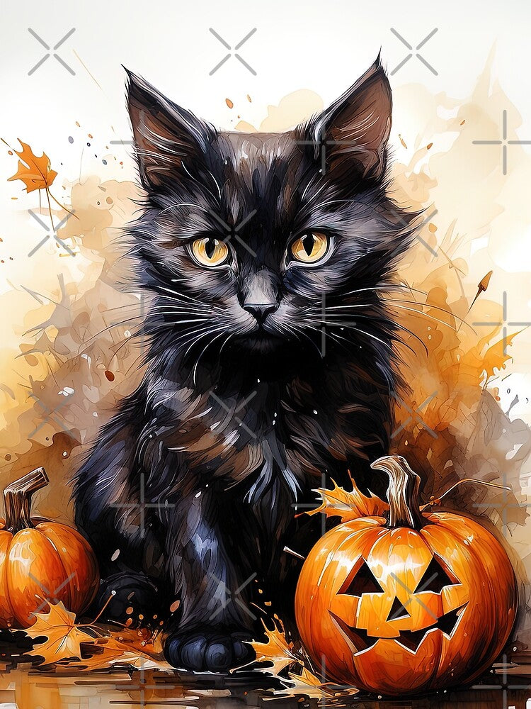 Halloween Black Cat and Jack O Lantern by Juliascutecornr