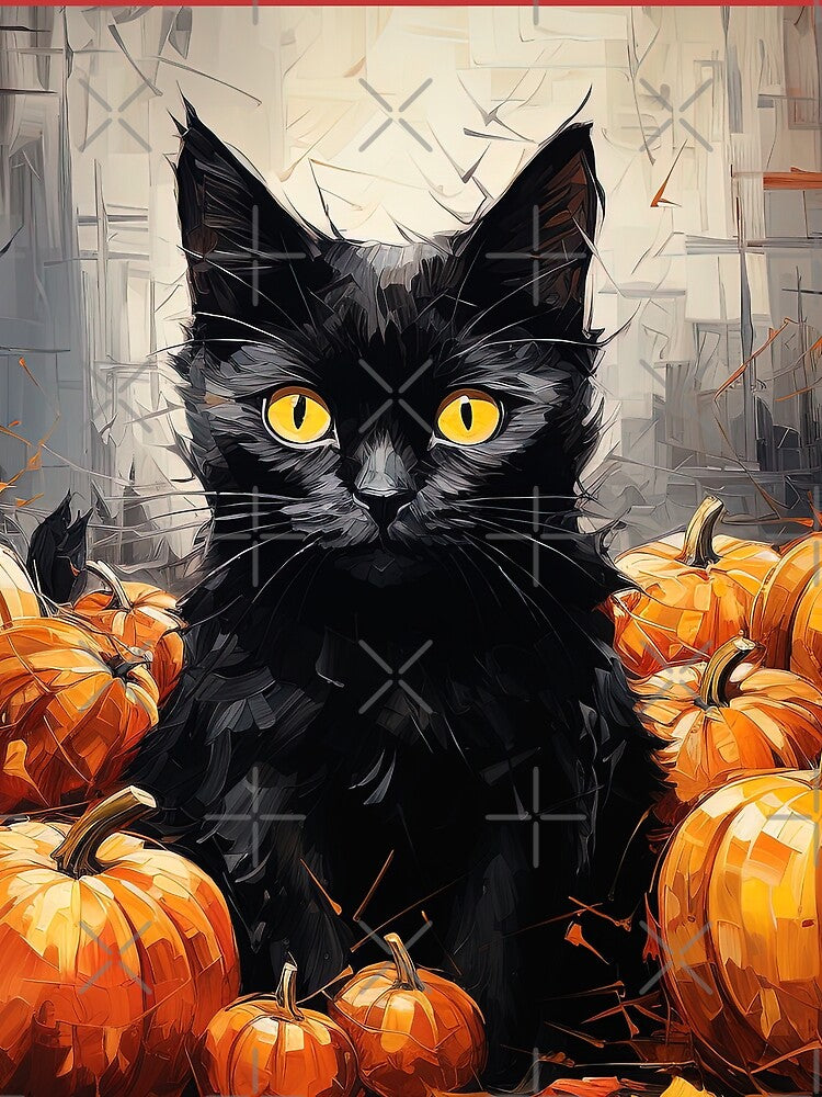 Halloween Black Cat and Pumpkins by Juliascutecornr