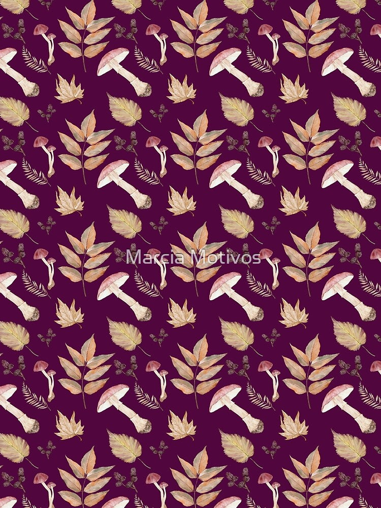 Autumn pattern leaves and mushrooms by Marcia Motivos