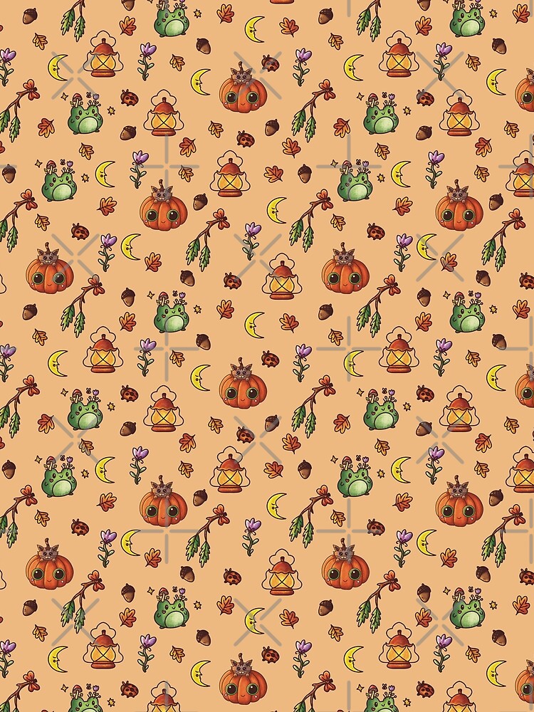 Fall Halloween pumpkin frog seamless illustration hand drawn by Petals & Pixels
