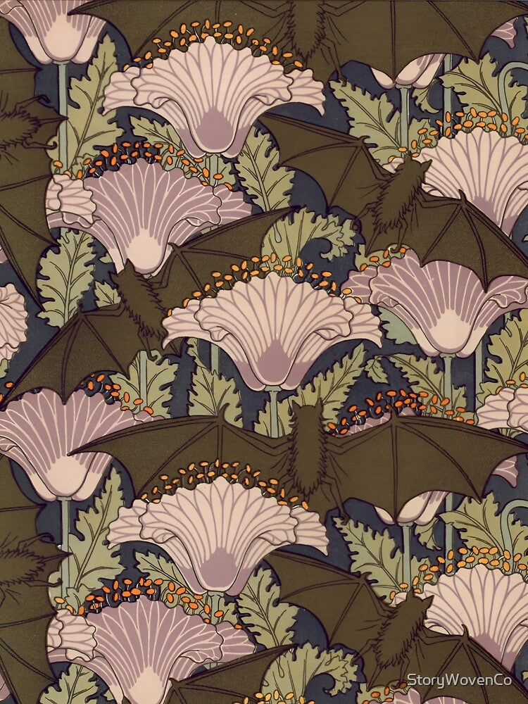 Bats and Poppies – Art Nouveau Revival by StoryWovenCo