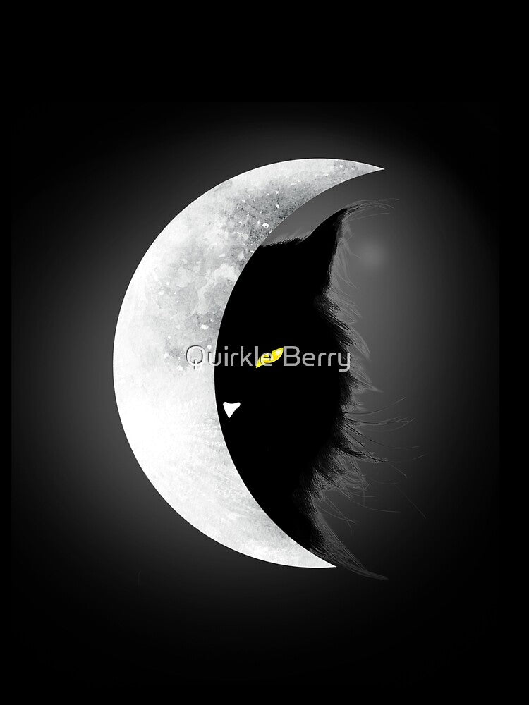 Sneaky Angry Maine Coon Black Cat Moon Halloween Scary Yellow Eyes by Quirkle Berry
