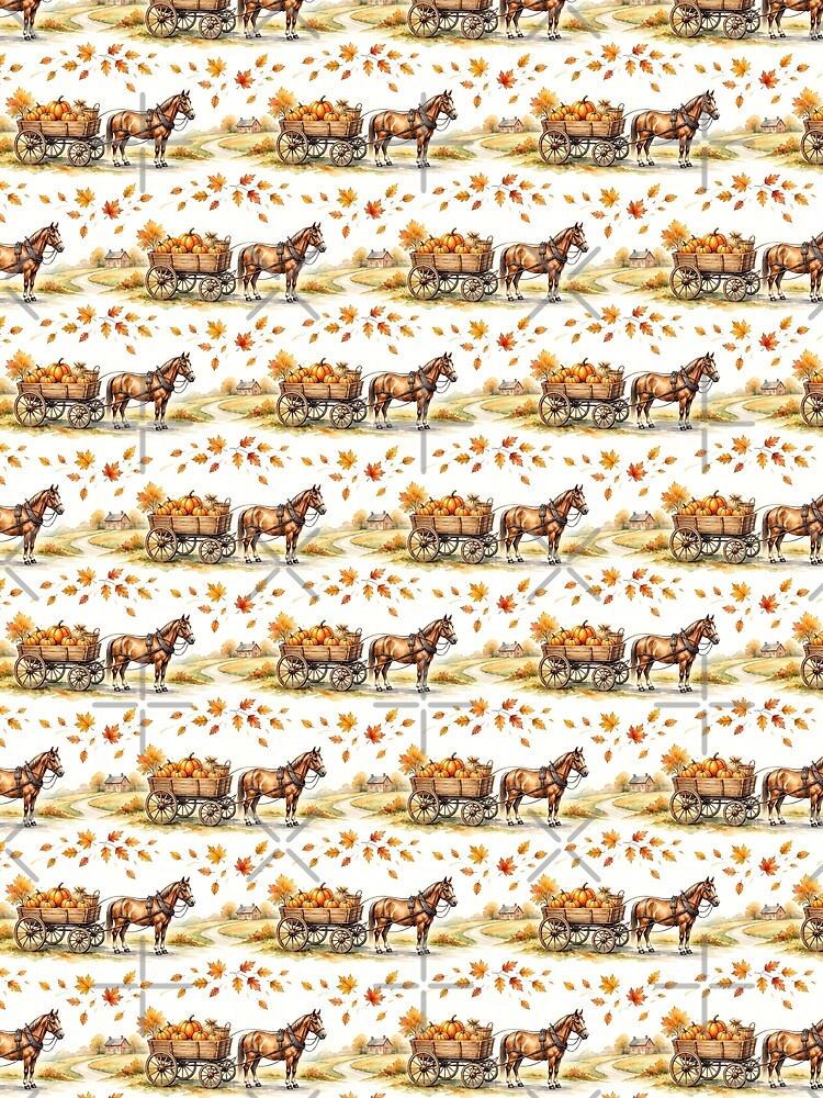 Horse Drawn Pumpkin Wagon Autumn Pattern by ArtDzignsZA