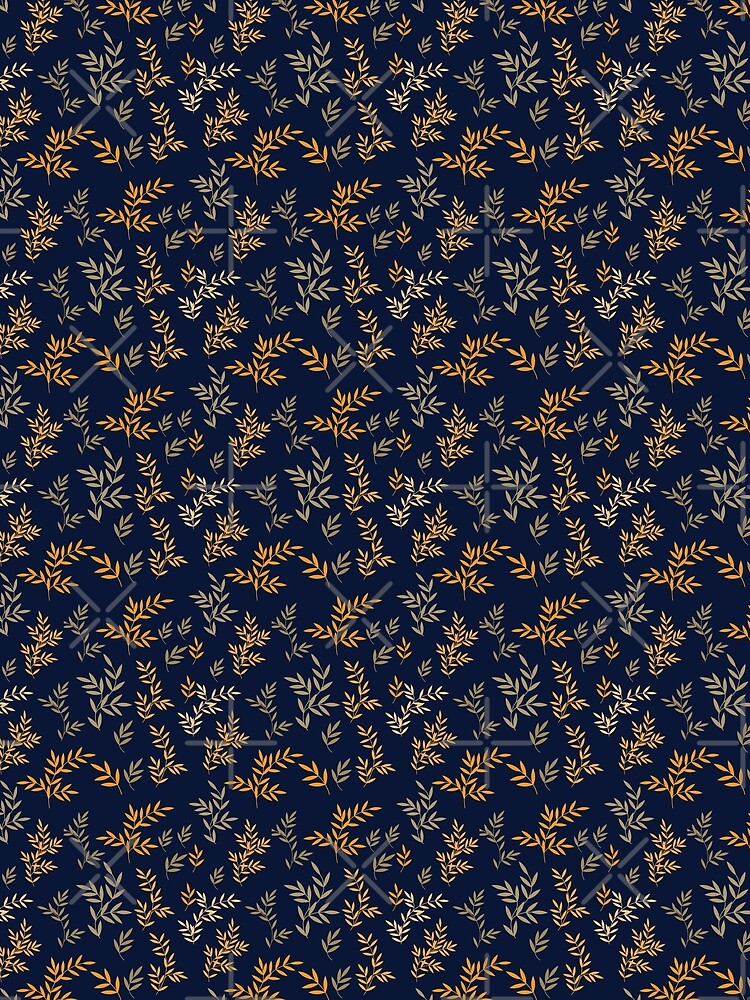 Fall leaves Pattern Navy Blue by Avva Creations