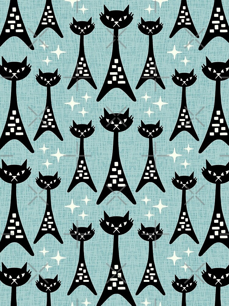 Fun Mid Century Modern Cat Pattern 359 Black and Blue by tonymagnerart