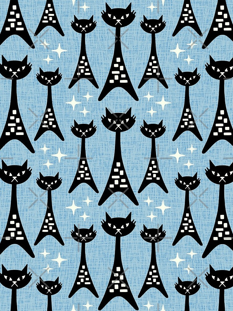 Fun Mid Century Modern Cat Pattern 368 Black and Blue by tonymagnerart