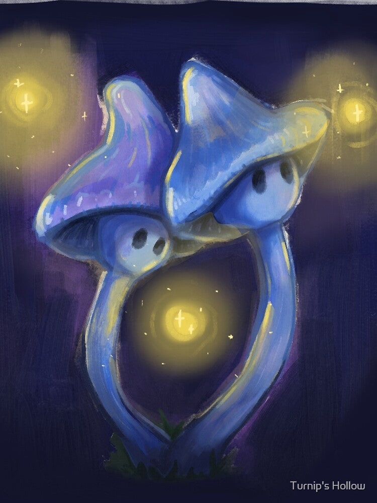 Midnight Mushroom Pals | Whimsical Glowing Fungi Art by Turnip's Hollow