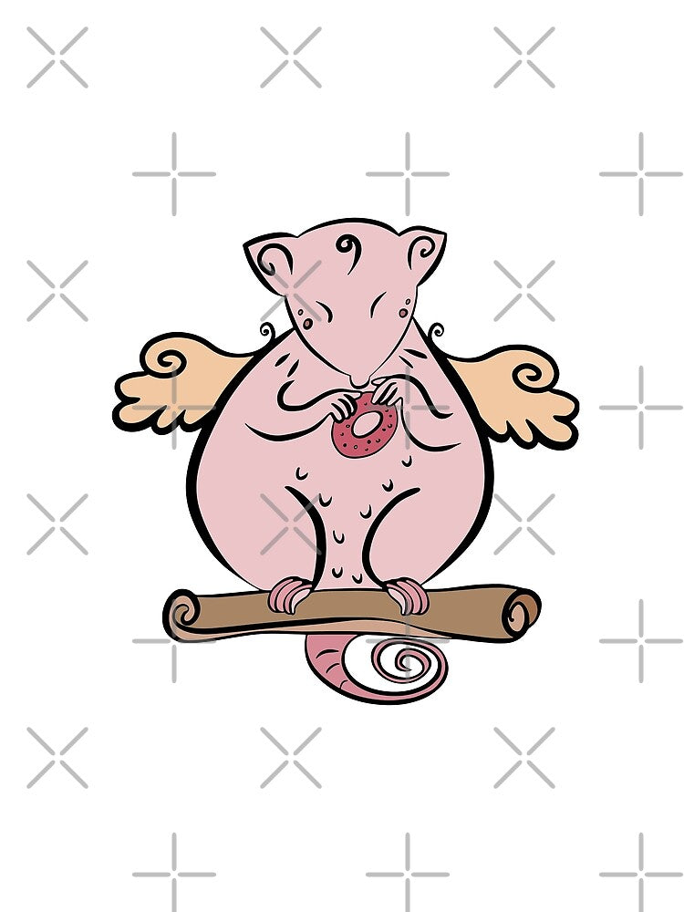 Pink Rat with wings and doughnut by hikarski