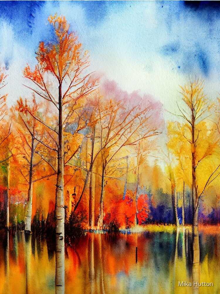Colorado Aspens and Maples by a Reflective Lake by Mika Hutton