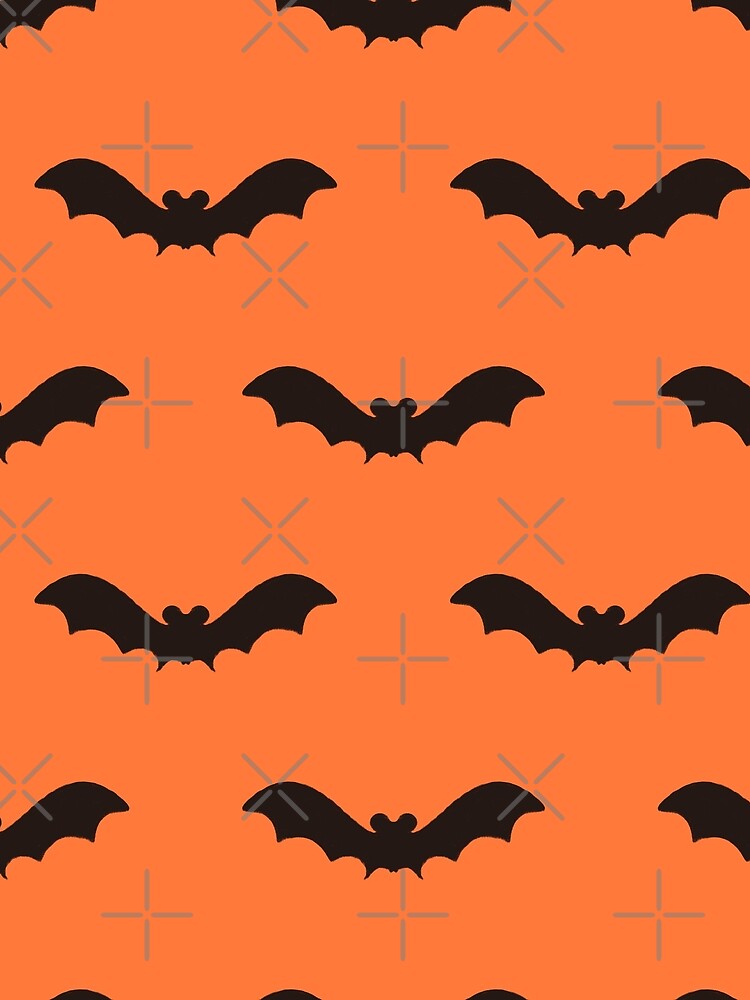 Halloween orange and black spooky and scary bats repeated pattern . by Tanuja  Sharma