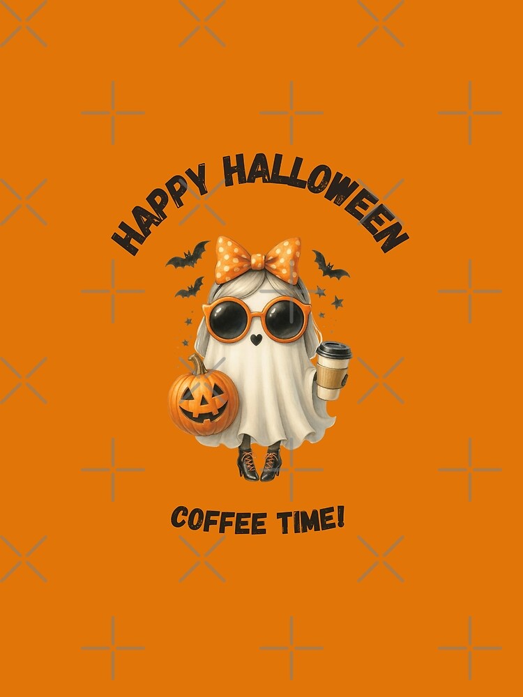 Happy Halloween Party Cute Ghost with Pumpkin and Hot Coffee by TeeArtWorld