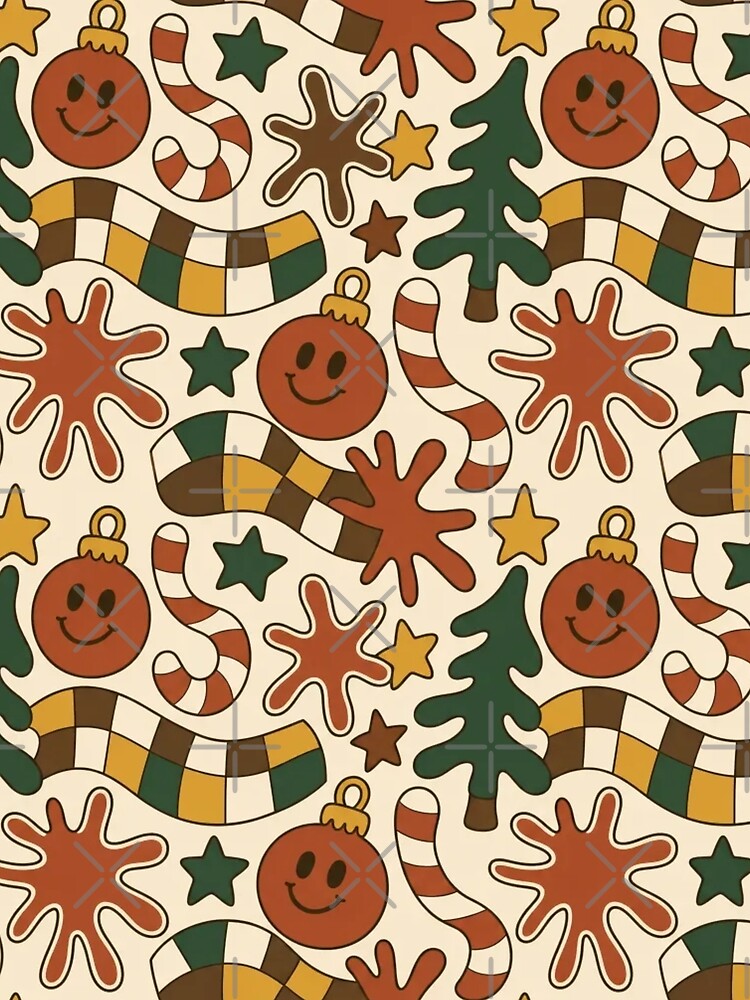Retro Seventies Christmas with Groovy Trees Baubles and Checkerboard by StickyGuys