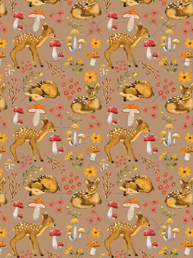 Autumn Baby Deer Scene Brown by HematiteDesign