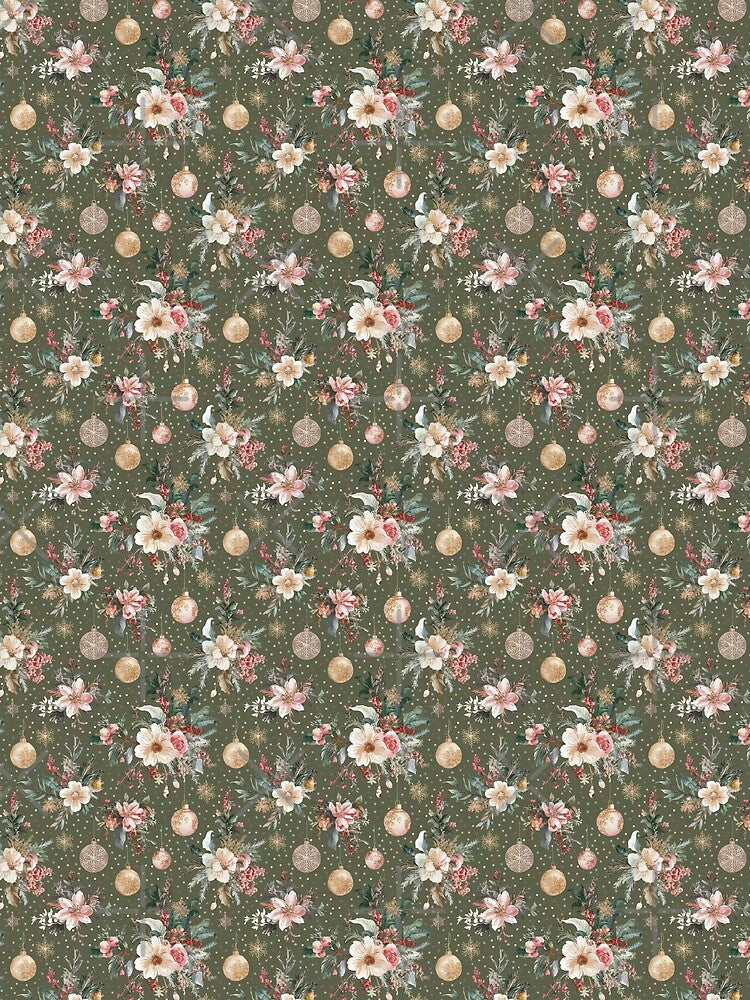 Retro Cute Floral Christmas Pattern with Baubles by SamJanner