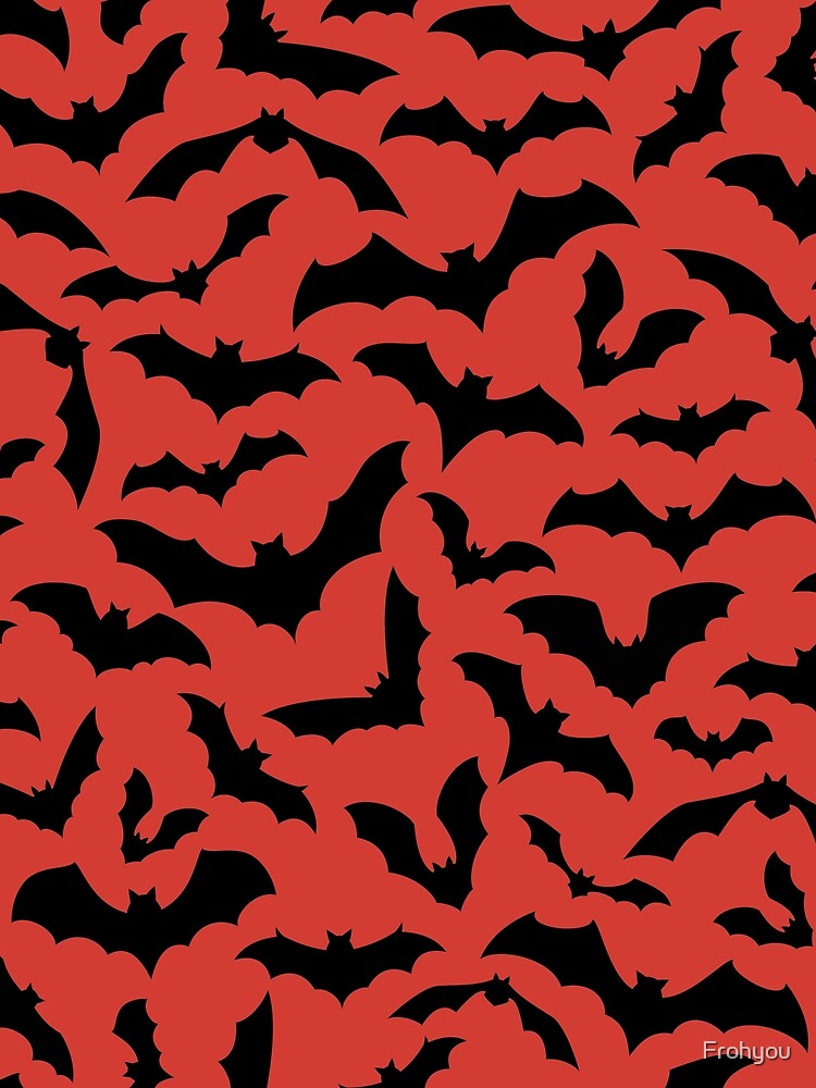Vampire Flight at Dusk – Bold Spooky Bats Pattern | Red by Frohyou