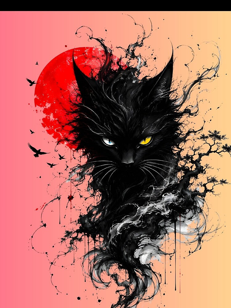 Cat and Red Moon by Doodle-Bloom