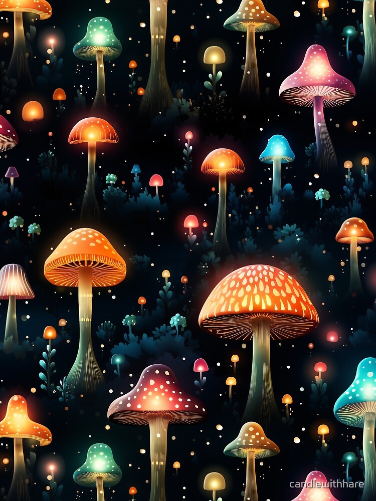 Neon Pastel Mushroom Pattern by candlewithhare