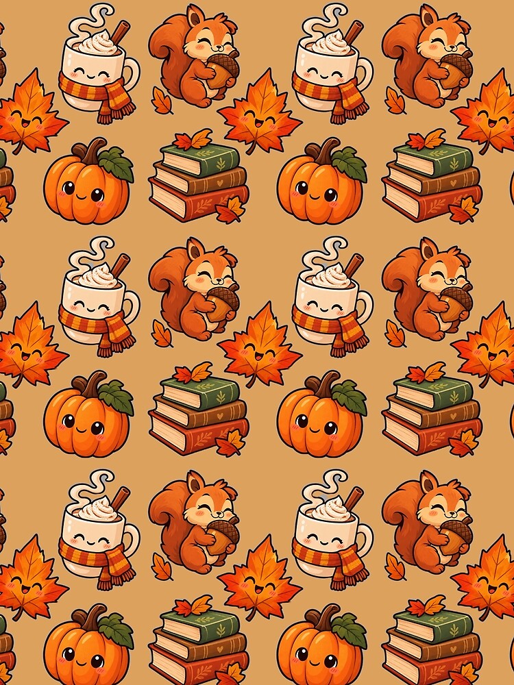 Cozy Autumn Squirrel and Pumpkin Pattern by NovaToons