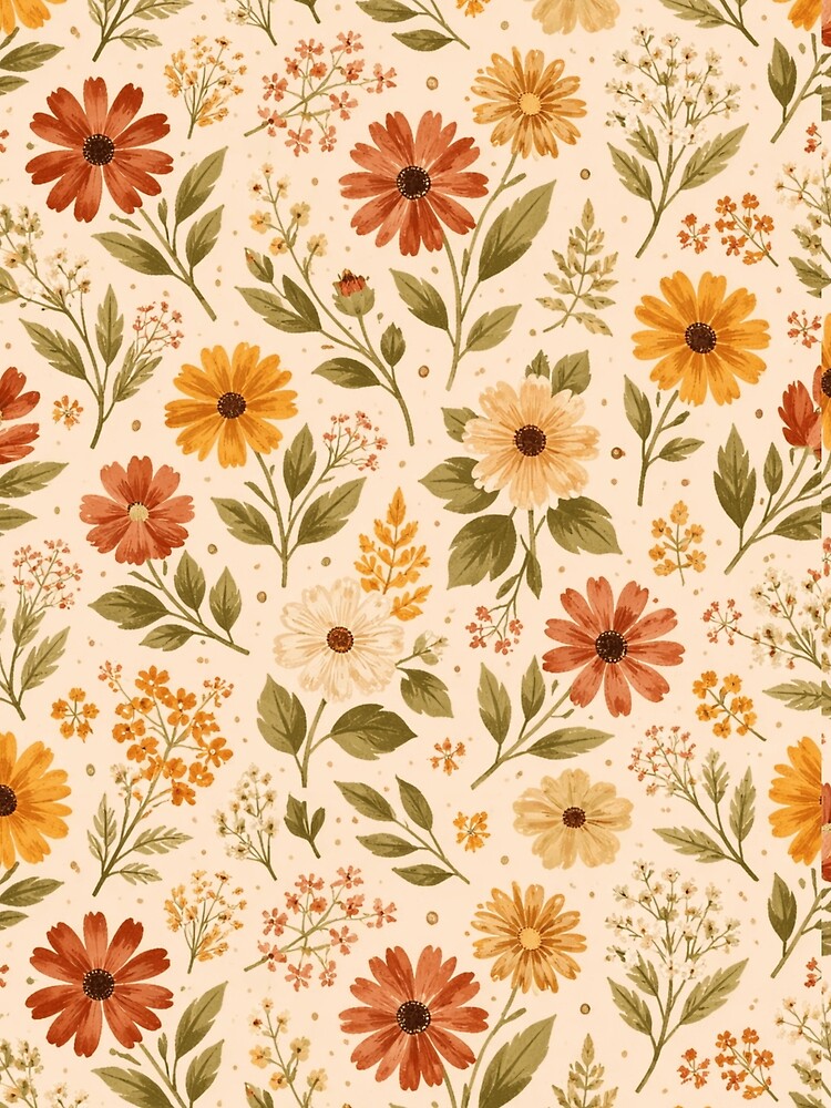 Autumn Floral Pattern Warm Botanical Fall Aesthetic by PunchDrop