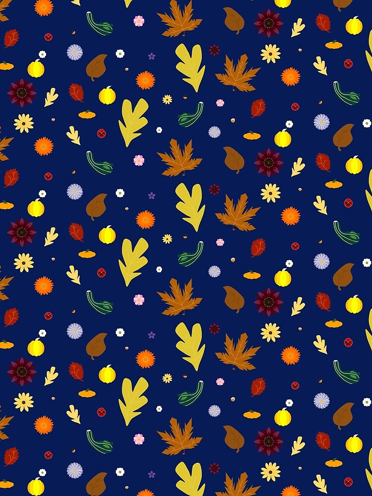 AUTUMN - Fall Leaves, Gourds, Flowers, and Acorns Version 1 (Twilight Blue) by CoraDaffodil