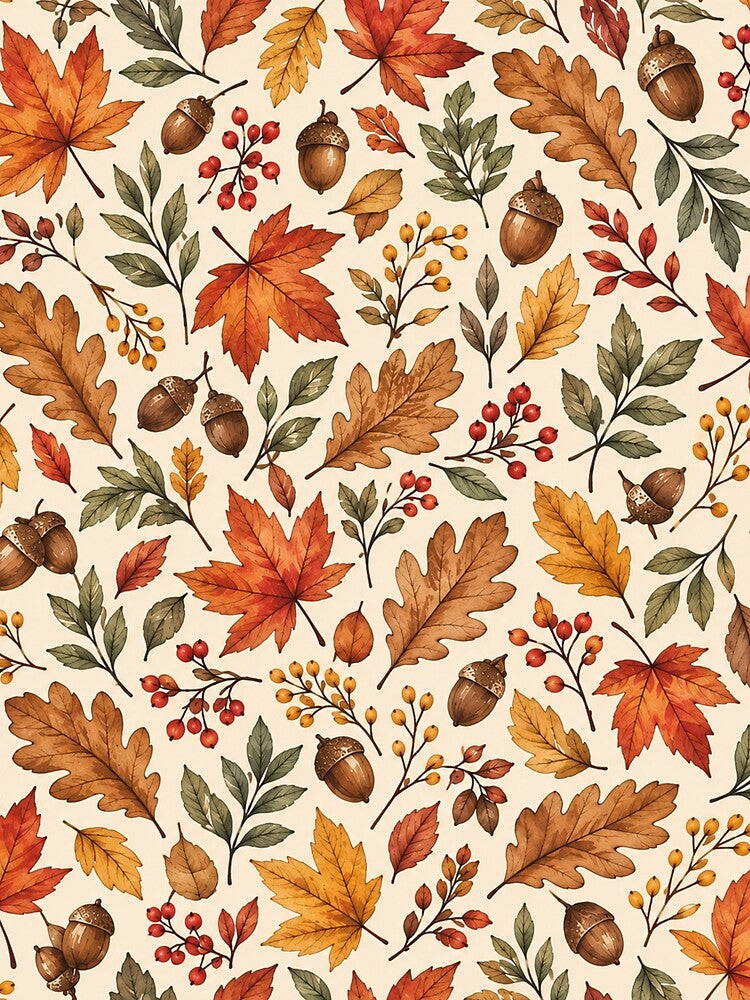 Autumn Woodland Botanical Pattern – Cozy Fall Leaves & Acorns by HO•Designs