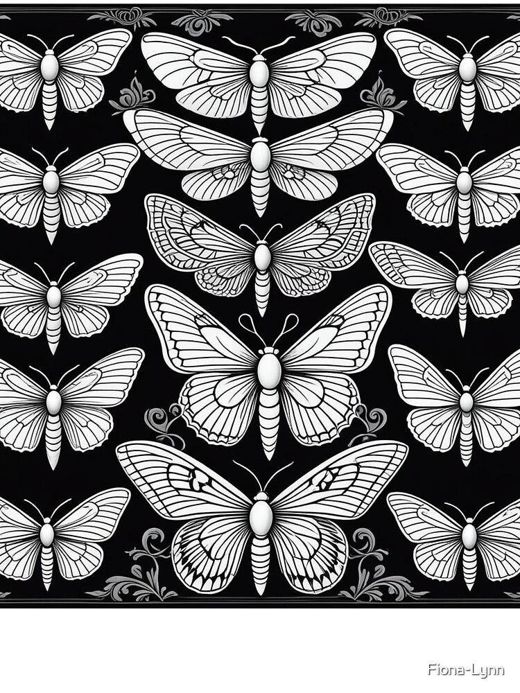 Vintage Moth Illustration – Botanical White Line Art Insect Design by Fiona-Lynn Designs