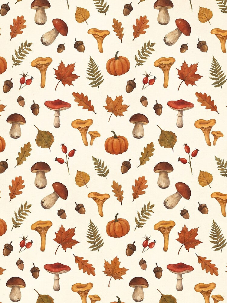 Autumn Woodland Mushroom Pattern by Helenaphotoart