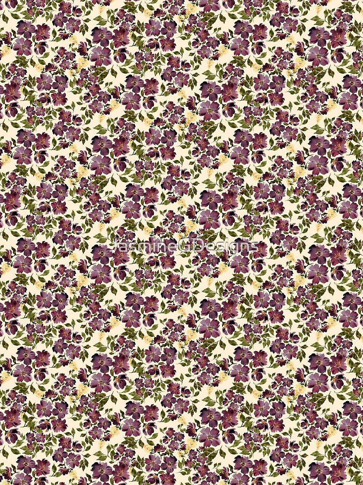 Fall Burgundy Purple and Yellow Tossed Floral Neutral Beige by JasmineGDesigns