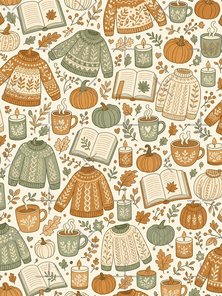 Cosy Autumn Sweater Weather Seamless Pattern | Autumn Aesthetic Repeat Design by StickyGuys