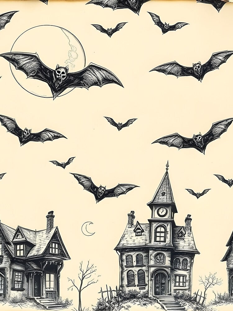 Haunted Houses and Flying Bats Pattern by JavisSRDesign