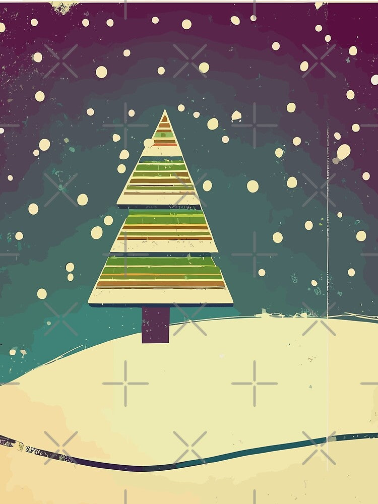 Seventies Style Vintage Effect Christmas Tree in the Snow (distressed effect) by SamJanner