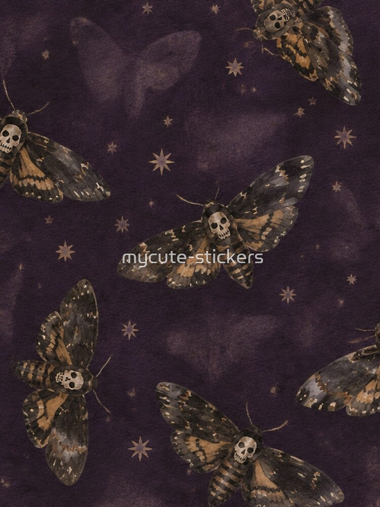 Death's Head Moth Gothic Halloween Pattern by mycute-stickers
