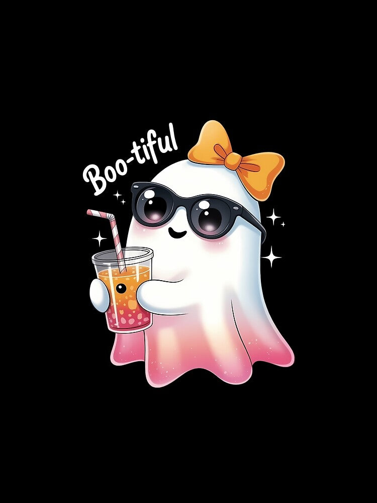 Cute Ghost Drinking Coffee With Halloween Bow by HellD3vil-Art