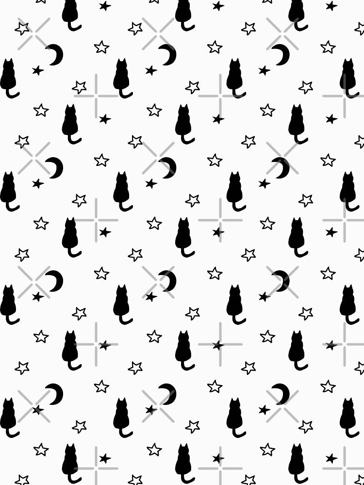 Black Cat pattern, Celestial Cat print pattern, illustrated cat kitten design by CEB1700
