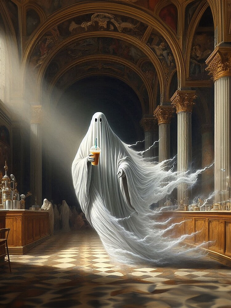 Ghost Floating with Iced Coffee by boysenberrie