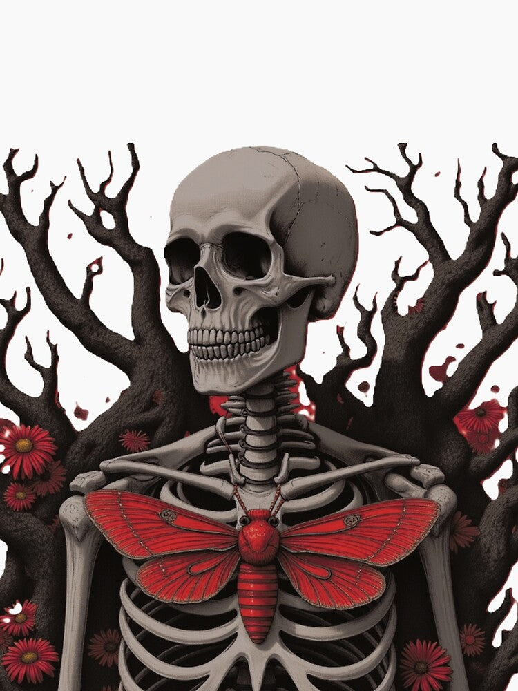 Nocturnal Moth & Crimson Skeleton – Gothic Dark Floral Art by Dark-Circuit-Haven