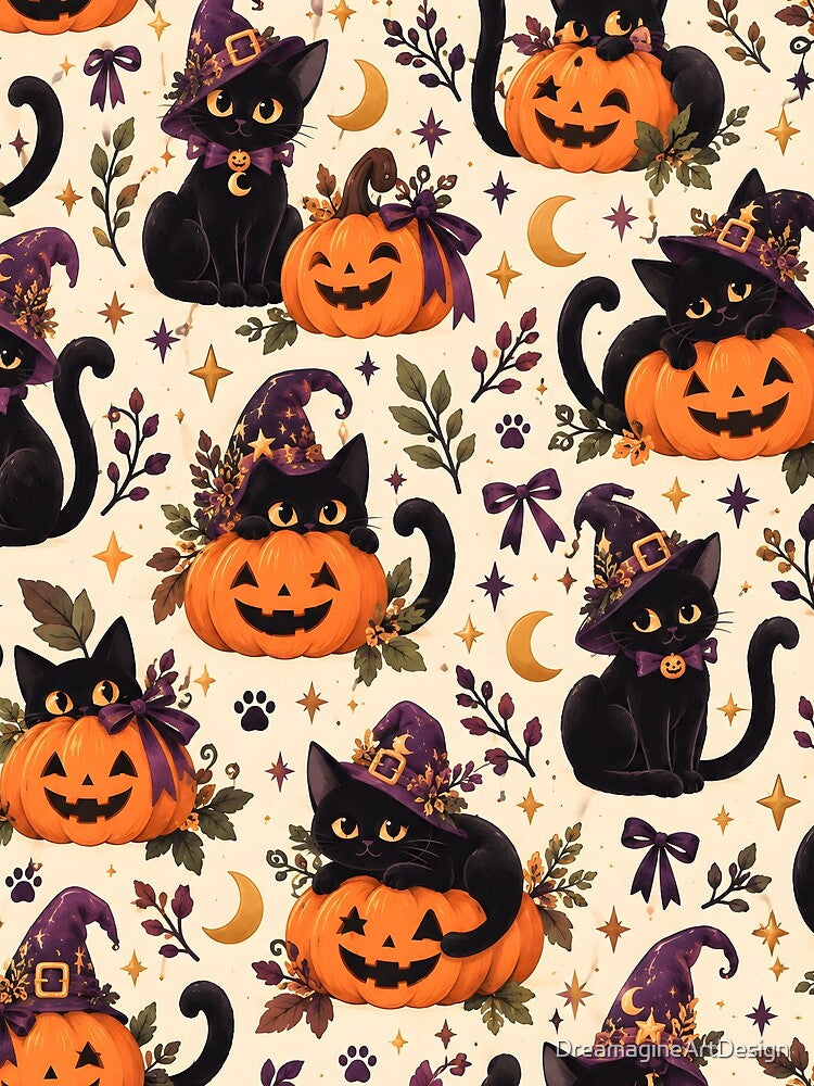 Halloween Pattern: black cats and pumpkins by DreamagineArtDesign