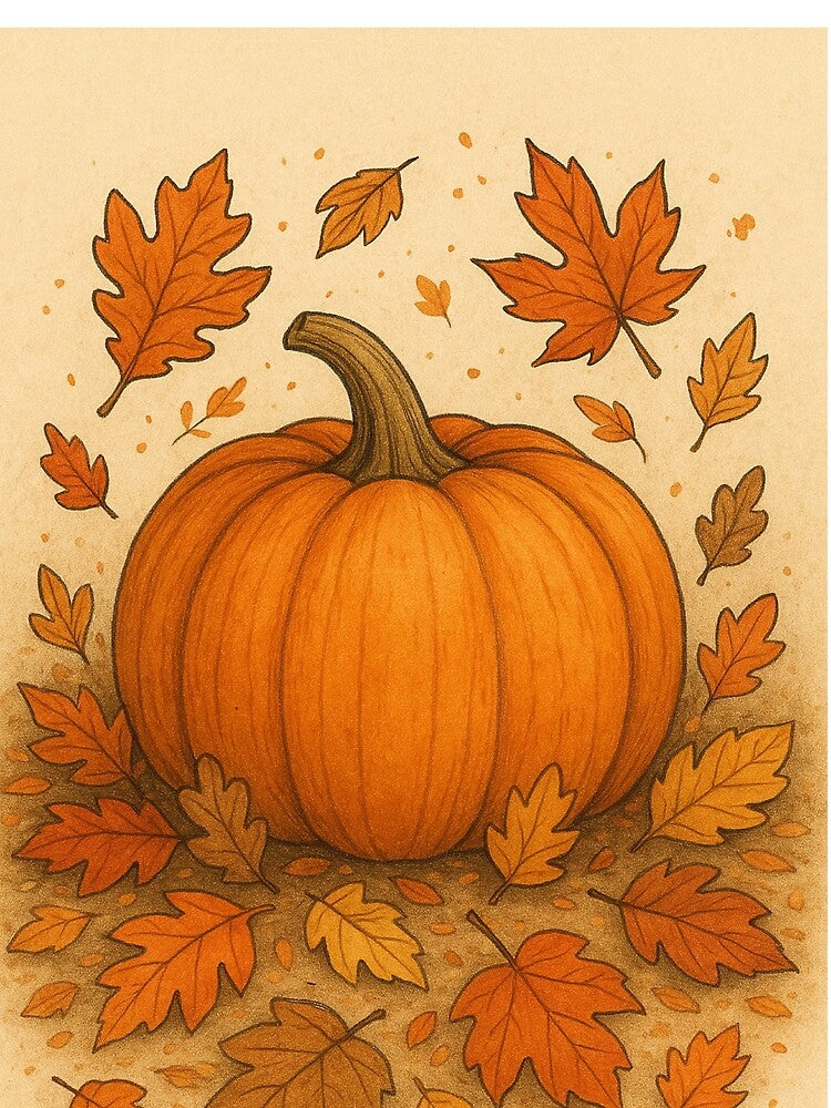 Golden Autumn Pumpkin and Falling Leaves by LuminousStudios